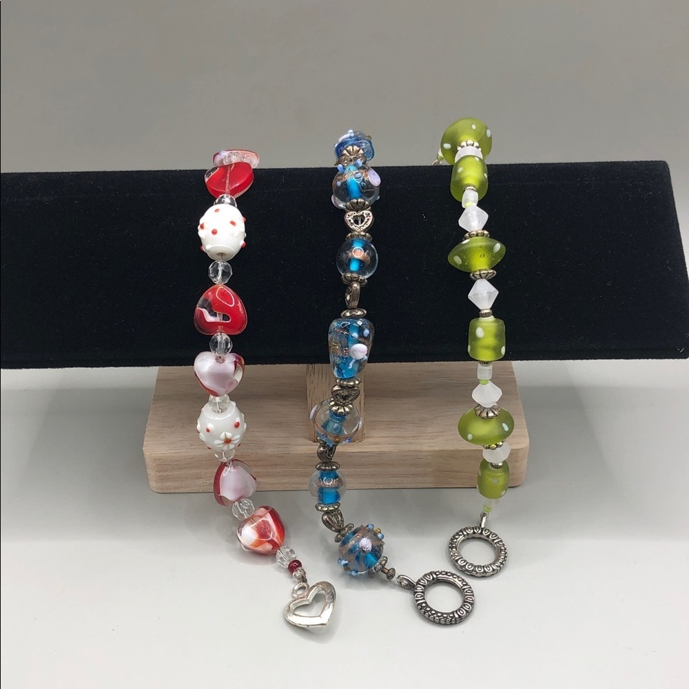 Art glass bead lampwork murano style bracelets bundle lot 3 boho free spirit.